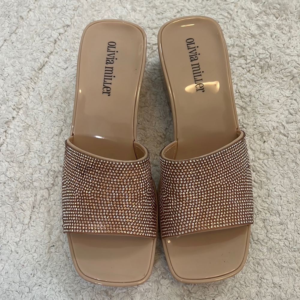 Rose gold pink sparkly wedges size 6